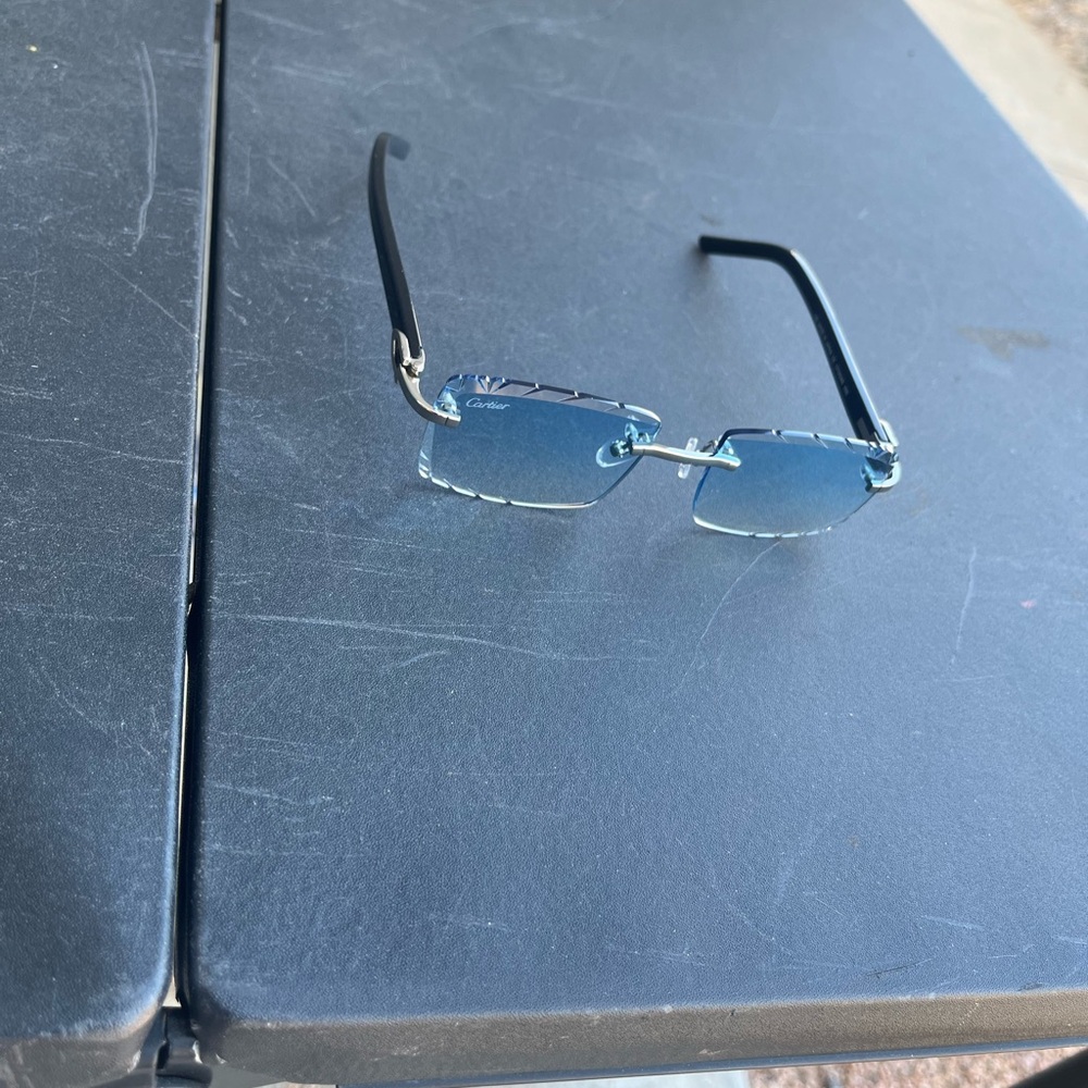 Authentic Cartier Blue lenses unisex sunglasses black frame metal